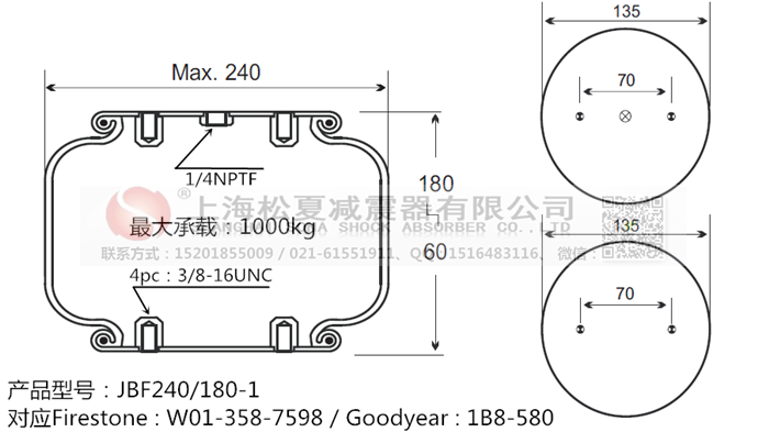 JBF240-180-1橡膠<a href='http://jiesibaojie.com/' target='_blank'><u>空氣彈簧</u></a>