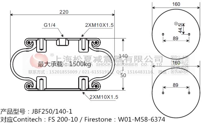 JBF250/140-1橡膠<a href='http://jiesibaojie.com/' target='_blank'><u>空氣彈簧</u></a>