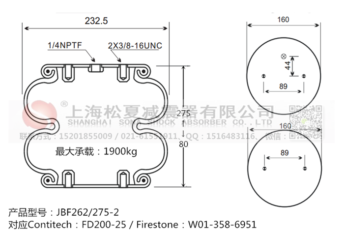 JBF262/275-2橡膠<a href='http://jiesibaojie.com/' target='_blank'><u>空氣彈簧</u></a>