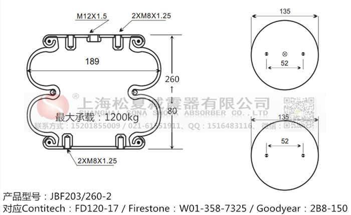 JBF203/260-2橡膠<a href='http://jiesibaojie.com/' target='_blank'><u>空氣彈簧</u></a>